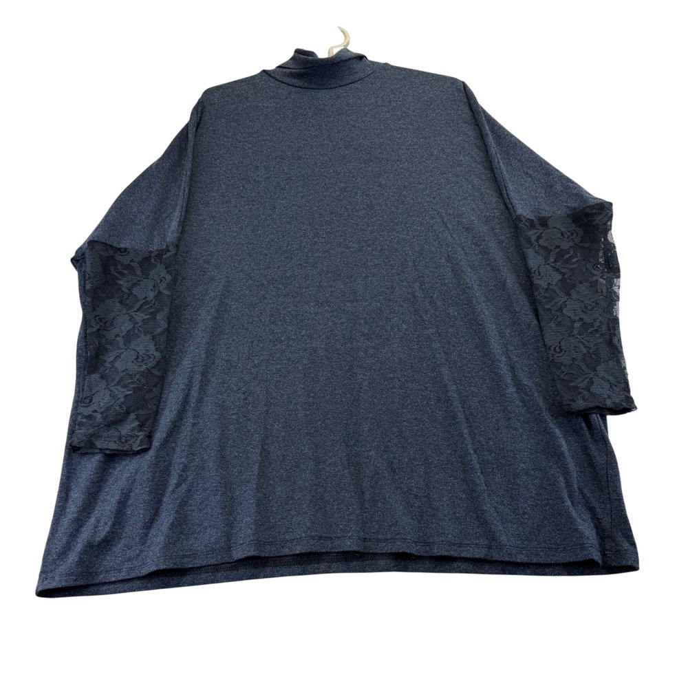 Milan Kiss Top Women M Gray Mock Neck Lace Sleeve Oversized Tunic Knit Casual